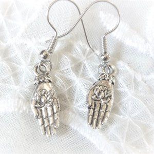 Dainty Lotus Hand Earrings,Buddha Hand Earrings New